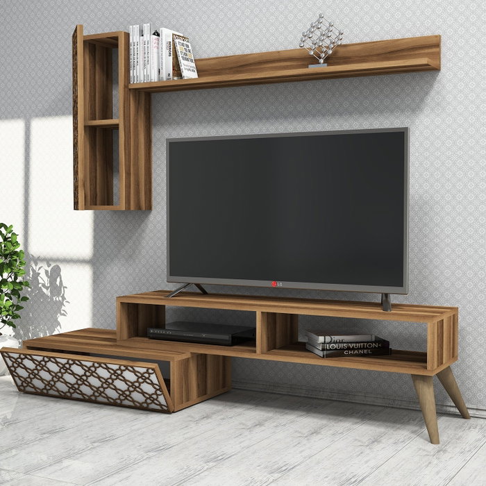Hanah Home Mueble de TV Planet Nogal y Blanco